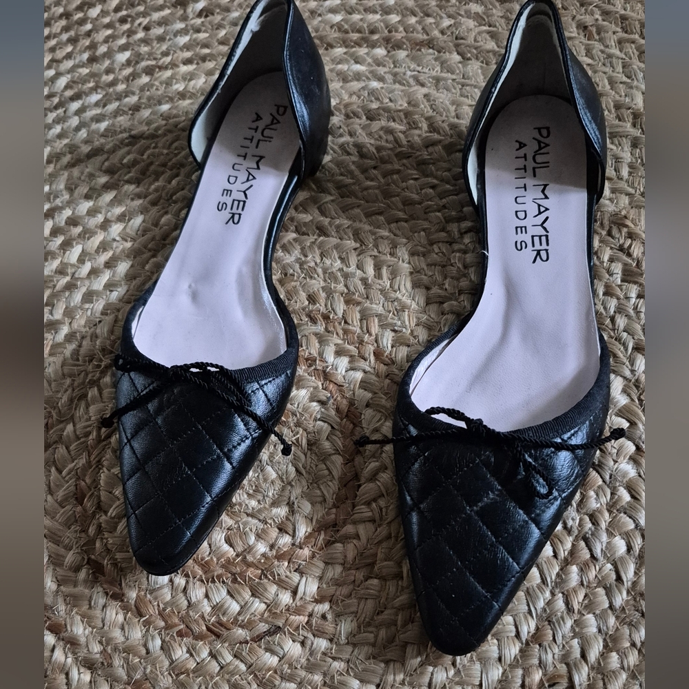 Black Leather Quilted Flats Sz.9 Paul Mayer